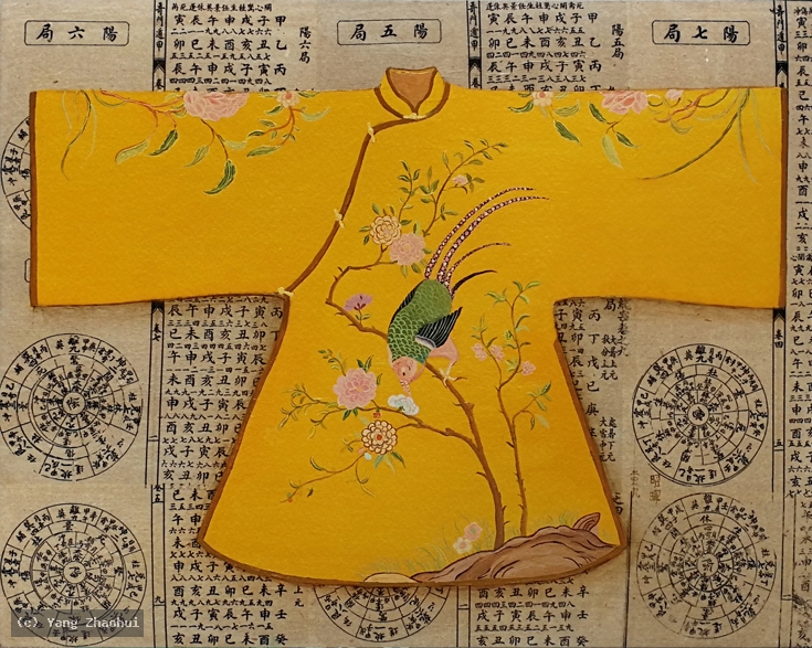 Artist Yang Zhaohui, Artist Zhaohui Yang, Artist Zhao hui Yang, Yang Zhaohui artwork, China contemporary art, original artwork, original painting, Chinese robe, still life, oil painting, acrylic paint